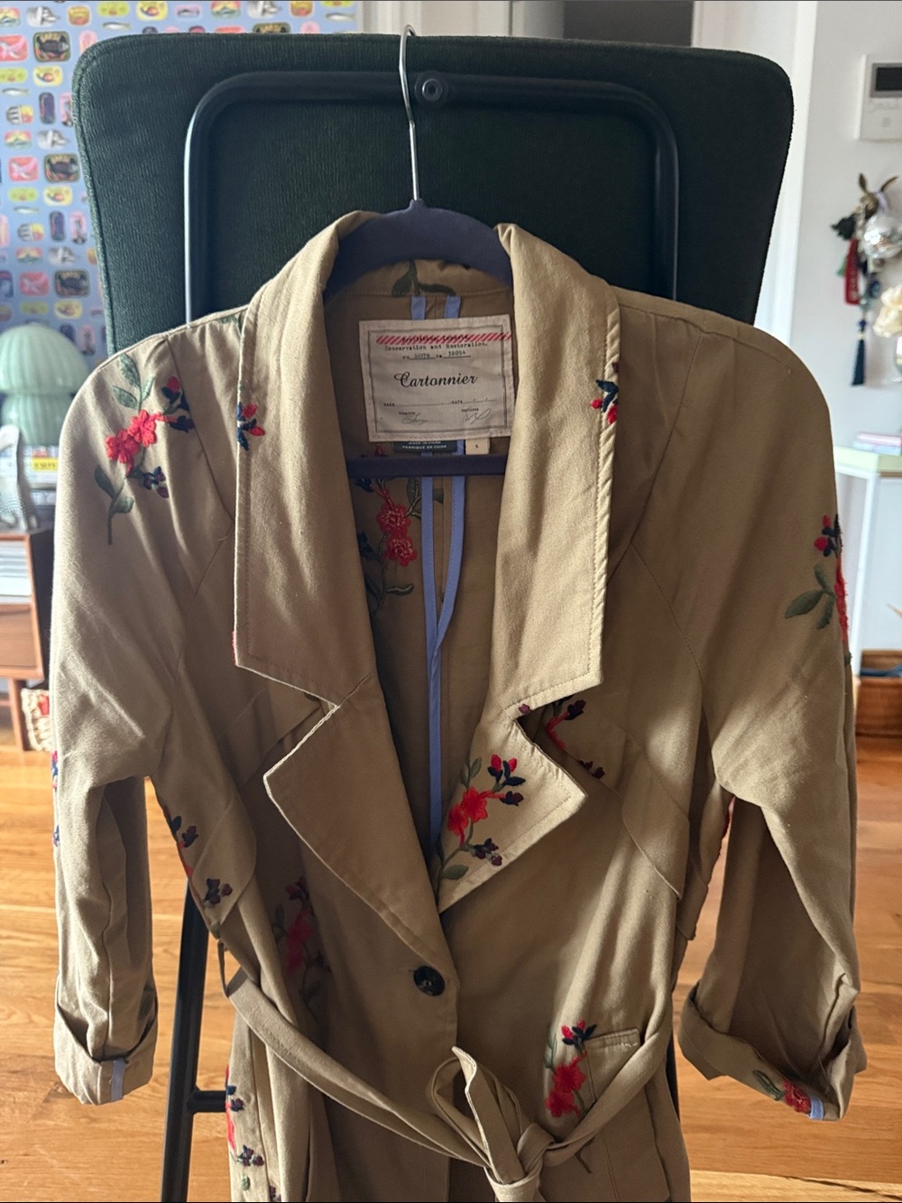 Anthropologie Cartonnier Floral Embroidered Trench Coat - Picture 3 of 7